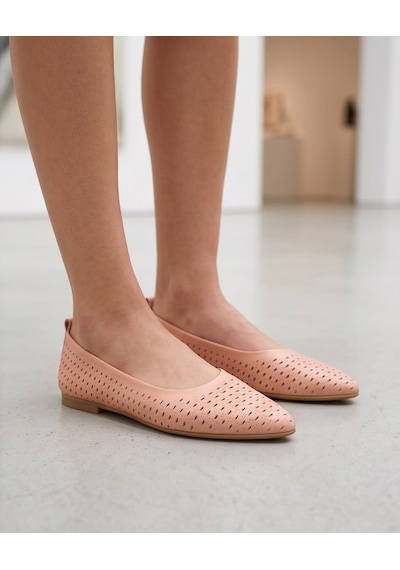 Futsishoes Stella Pembe Hakiki Deri Lazer Kesim Kadın Babet