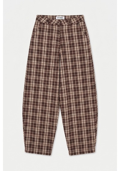 it's basic Kadın Kahve Ekose S6-14 Skater Fit Bol Kesim Pantolon