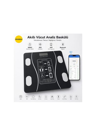 Akıllı Bluetooth Vücut Analiz Baskülü 180kg Hassas Dijital Tartı