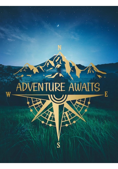 Pusula Adventure Awaits Sticker - Araba Oto Motosiklet Karavan Araç Sticker - 00337 60x60 Cm