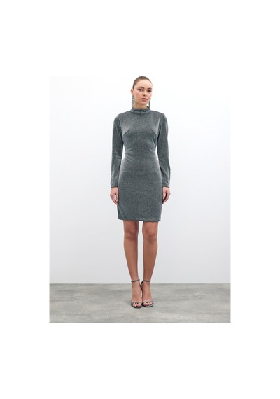Sateen Parlak Kısa Elbise - Antrasit-135858 Antrasit