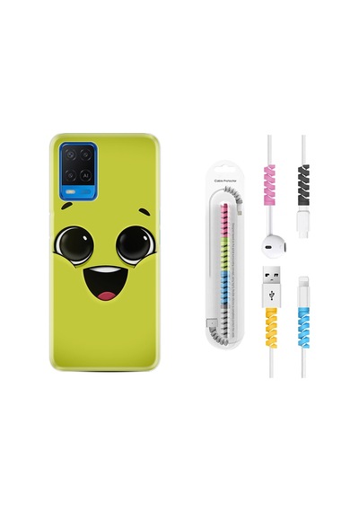 Oppo A54 Kılıf Kablo Koruyuculu White Green 1833
