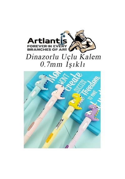 Işıklı Dinazor Uçlu Kalem Seti Sarı 0.7 Mm 1 Paket Dinazor Başlıklı Versatil Kalem Süslü Silikonlu Hediyelik Kalem Sarı
