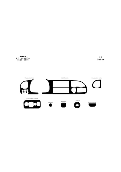 Ford Transit Torpido Kaplama 1997-2000 8 Parça Piano Black