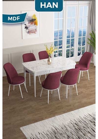 Canisa Han Serisi, 70x114 Açılabilir Mdf Masa Takımı, Beyaz Mermer Desen Masa Ve 6 Bordo Sandalye Masa Beyaz Mermer Desen Sandalye Bordo Canisa Han Serisi, 70x114 Açılabilir Mdf Masa Takımı, Beyaz Mermer Desen Masa Ve 6 Bordo Sandalye Masa Beyaz Mermer Desen Sandalye Bordo