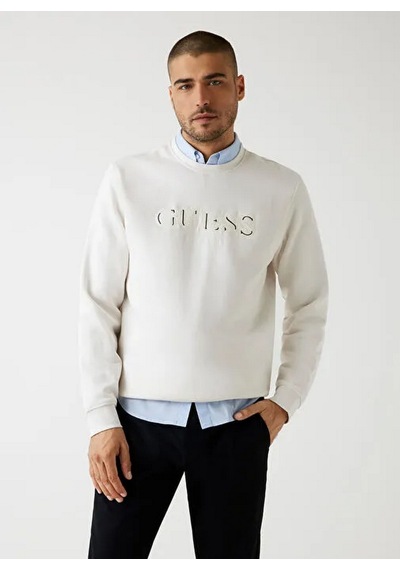 Guess M5bq08k9z21 Cn Basic Erkek Sweatshirt Beyaz