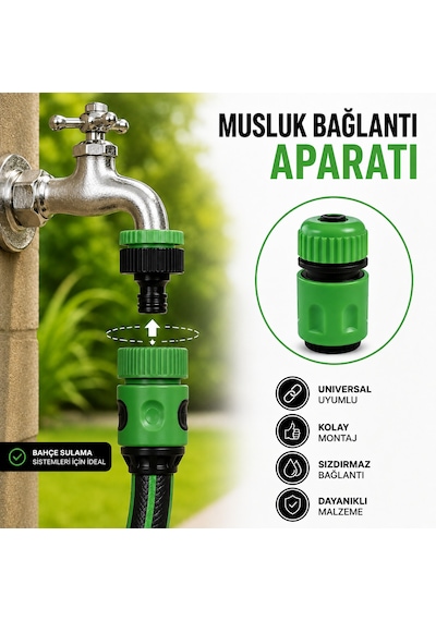 Cina Max 1/2 Yeşil Hortum Hızlı Bağlantı Aparatı Bahçe Musluk Adaptörü Kilitli Konnektör 0