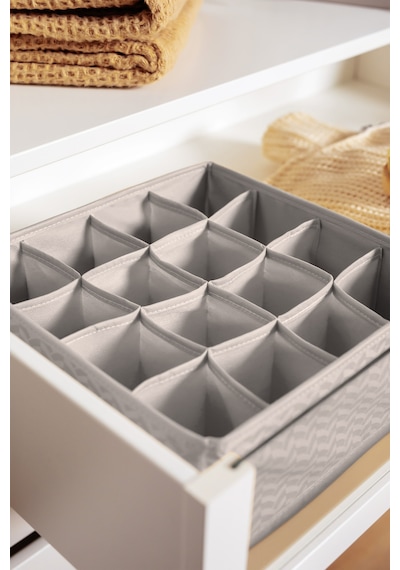 Serstil 16 Gözlü Çekmece İçi Dolap Çorap / İç Çamaşırı Katlanabilir Düzenleyici Organizer Kutu 28x28x12 Cm Martı Gri