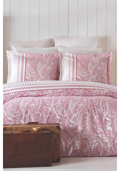 Çift Kişilik Nevresim Takımı Pamuklu Vintage Pembe Paisley Renkli