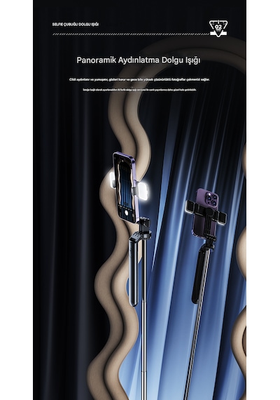 160cm Çift Işıklı Telefon Tripod Bluetooth Kumandalı Video Çekim Selfie Tripod Standı Telefon Tutucu 160 Cm