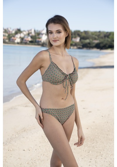 Estiva Desenli Büzgülü Balenli Bikini Takımı - Yeşil