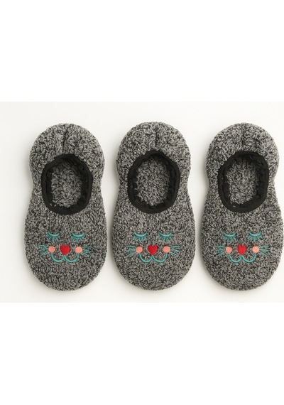 Ozzy Socks Kadın Gri Kedi Desenli Uyku Patik Çorap 3'lü Paket Gri