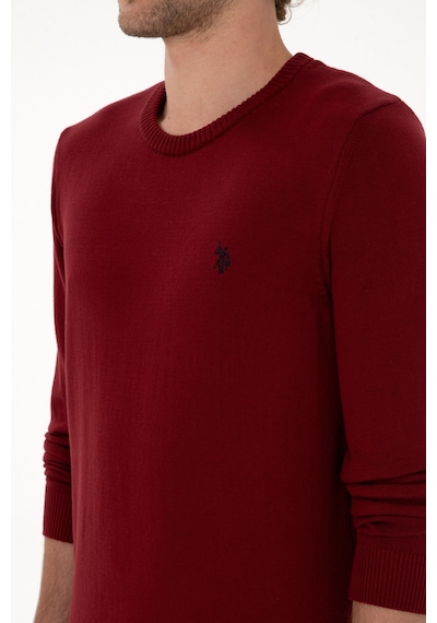 U.S. Polo Assn. Erkek Slim Fit Bisiklet Yaka Bordo Basic Kazak 50313713-VR014