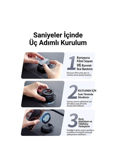 Ultra Güçlü Vakumlu Ve Mıknatıslı 360+360 Hareketli Metal Magsafe Telefon Tutucu Krom