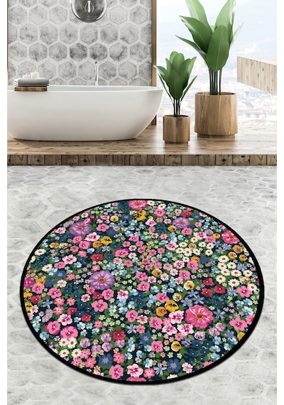 Antoryum Çap Banyo Halısı Djt 100x100 cm, Banyo Halısı , Banyo paspası yıkanabilir Çok Renkli