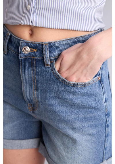 Defacto %100 Pamuk Mom Fıt Yüksek Bel Crop Fit Jean Şort H0596ax26hsnm34 Mavi-nm34
