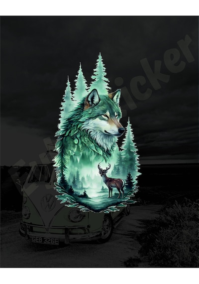 Kurt Ve Geyikler Doğal Yaşam Kamp Karavan Doğal Sticker 40x75 Cm Renkli Baskı