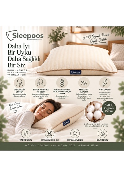 Sleepoos %100 Organik Pamuk Yastık 50 x 90