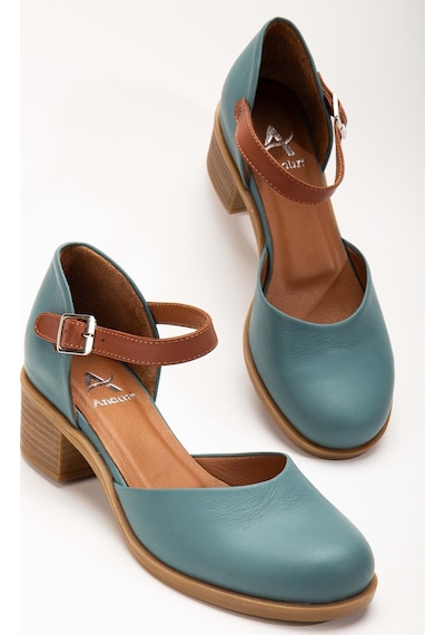 Analin Shoes Kadın Hakiki Deri Burnu Kapalı Bilekten Bağlı Sandalet Mavi