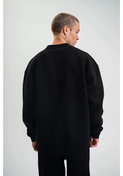 Uzun Kol Bisiklet Yaka Basic Sweatshirt - Siyah Siyah