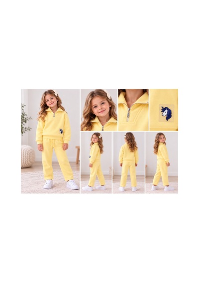 Toikids Kız Ve Erkek Çocuk Yarım Fermuarlı Eşofman Takımı Sarı