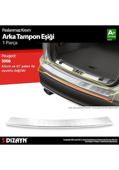 S-dizayn Peugeot 5008 2 Krom Arka Tampon Eşiği 2017-2020 A+ Kalite