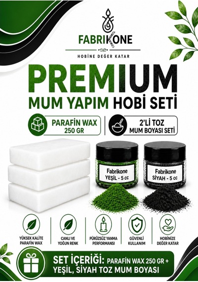 Premium Mum Yapım Hobi Seti - Parafin Wax 250 Gr - 2'li Toz Mum Boyası Seti - Yeşil, Siyah Bkfabpw2502ys Karışık