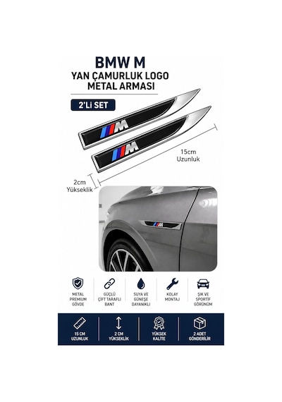 Bmw M Metal Damla Desen Çamurluk Yan Çıtası Logo Amblem 2 Li Set