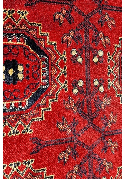 Afgan Halısı Bilicik Etnik Kunduz Otantik Desen Viskon Kırmızı Halı Bc01
