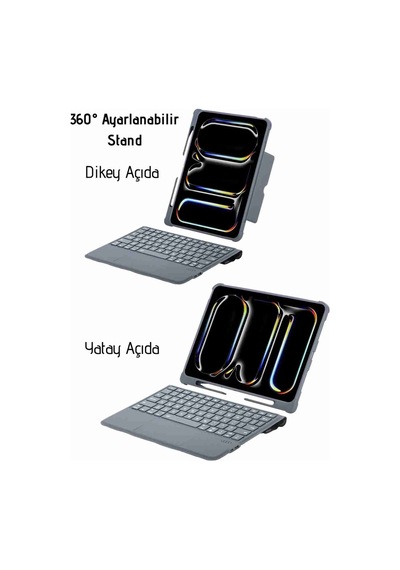 Apple Uyumlu iPad  Air 13 M2/m3 Ledli 360 Manyetik Standlı Touchpadli Katanya Klavyeli Tablet Kılıfı Klavyeli Kılıf