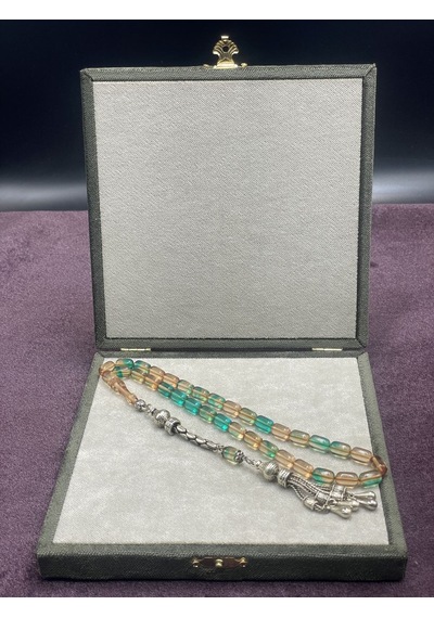 Alpaka Damla Uçlu Karışık Sıkma-ateş Kehribar Tesbih Bal-turkuaz, 7x11 Mm Sarı