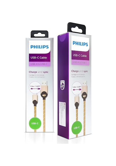 Philips Dlc2628g/97 Usb-a To Usb-c Örgülü Hızlı Şarj Kablosu, 1.2 Metre, Altın