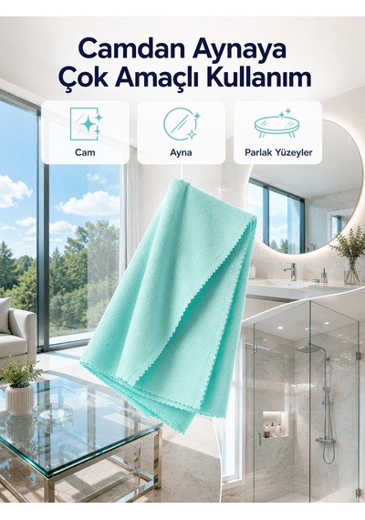 Shnstore 40x60 Mikrofiber Cam Temizlik Bezi İz Ve Tüy Bırakmayan Profesyonel Cam Silme Bezi Shntknd0720