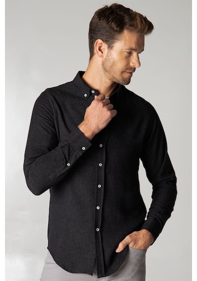 Tudors Slim Fit Kışlık Yün Viskon Düz Gömlek-25541 Siyah