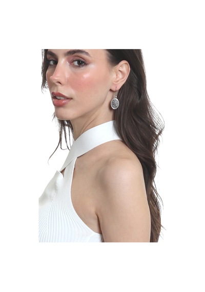 Labalaba Kadın Antik Gümüş Kaplama Oval Formlu Sallantılı Model Minimalist Küpe Gümüş