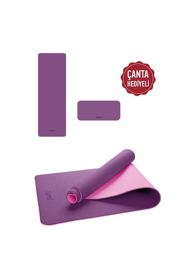 Gymo Ekolojik 6mm Tpe Yoga Matı Pilates Minderi Diz Dirsek Koruyucu Matlı Set Mürdüm
