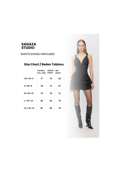 Sagaza Studio Ss6070 Korse Detaylı Mini Elbise Siyah