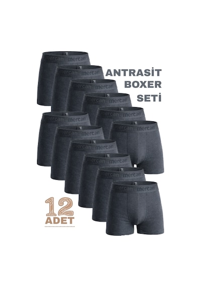 Mercan 12'li Erkek Antrasit Boxer - Gün Boyu Nefes Alan Kumaş, Esneklik
