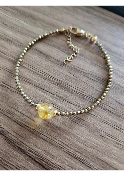Sitrin Taşı Ve Hematit Minimal Bileklik Sarı
