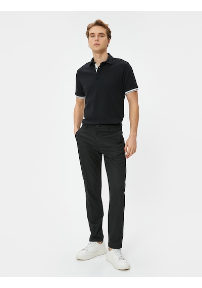 Koton Polo Yaka Tişört Slim Fit Düğmeli Kısa Kollu Siyah 4sam10088mk Siyah