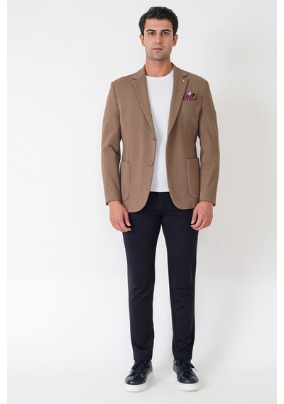 Slim Fit Torba Cep Esnek Tencel Kumaş Bej Ceket C 751