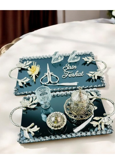 Serenity Gümüş Söz Tepsisi Ve Damat Kahve Fincan Tepsisi Gümüş Gümüş