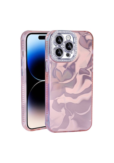 Apple iPhone Uyumlu 15 Pro Kılıf Airbagli Parlak Taş Detay Tasarımlı Esila Kapak - Pembe Pembe Pembe