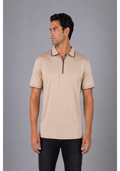 Bisse Bej Çerçeve Polo Yaka Fermuarli T-shirt Ts26y26102 C07