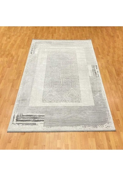 Çerçeve Desenli 200 X 300 Bambu Yün Halı Gri