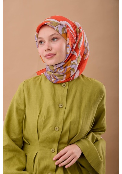 Silk Home Olinda İpek Eşarp 47003-17 Parlak Turuncu, Lila, Yağ Yeşili, Mor, Krem