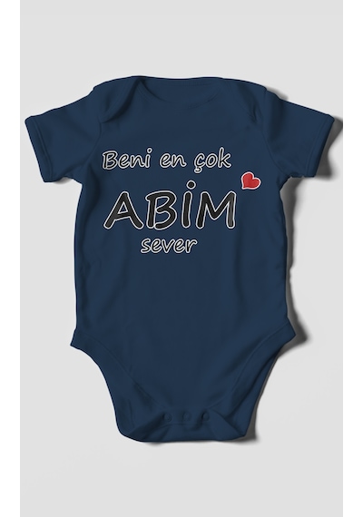 Beni En Çok Abim Sever Baskılı Bebek Zıbını Çıtçıtlı Body %100 Pamuk Kısa Kol Lacivert