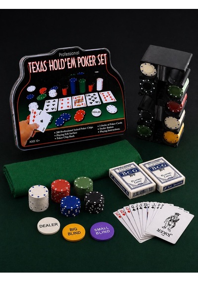 Profesyonel Texas Poker Seti 200 Chip - 2 Deste İskambil Kart - Keçe Masa Örtüsü - Metal Kutu