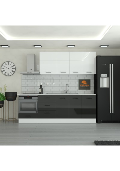 235 Cm Mutfak Dolabı Mdf Kapak Tezgah Dahil Yrkn235 99 Siyah