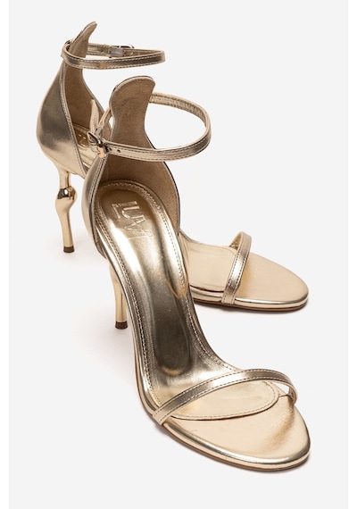 Luvishoes Yelena Altın Cilt İnce Bantlı Kadın Topuklu Ayakkabı